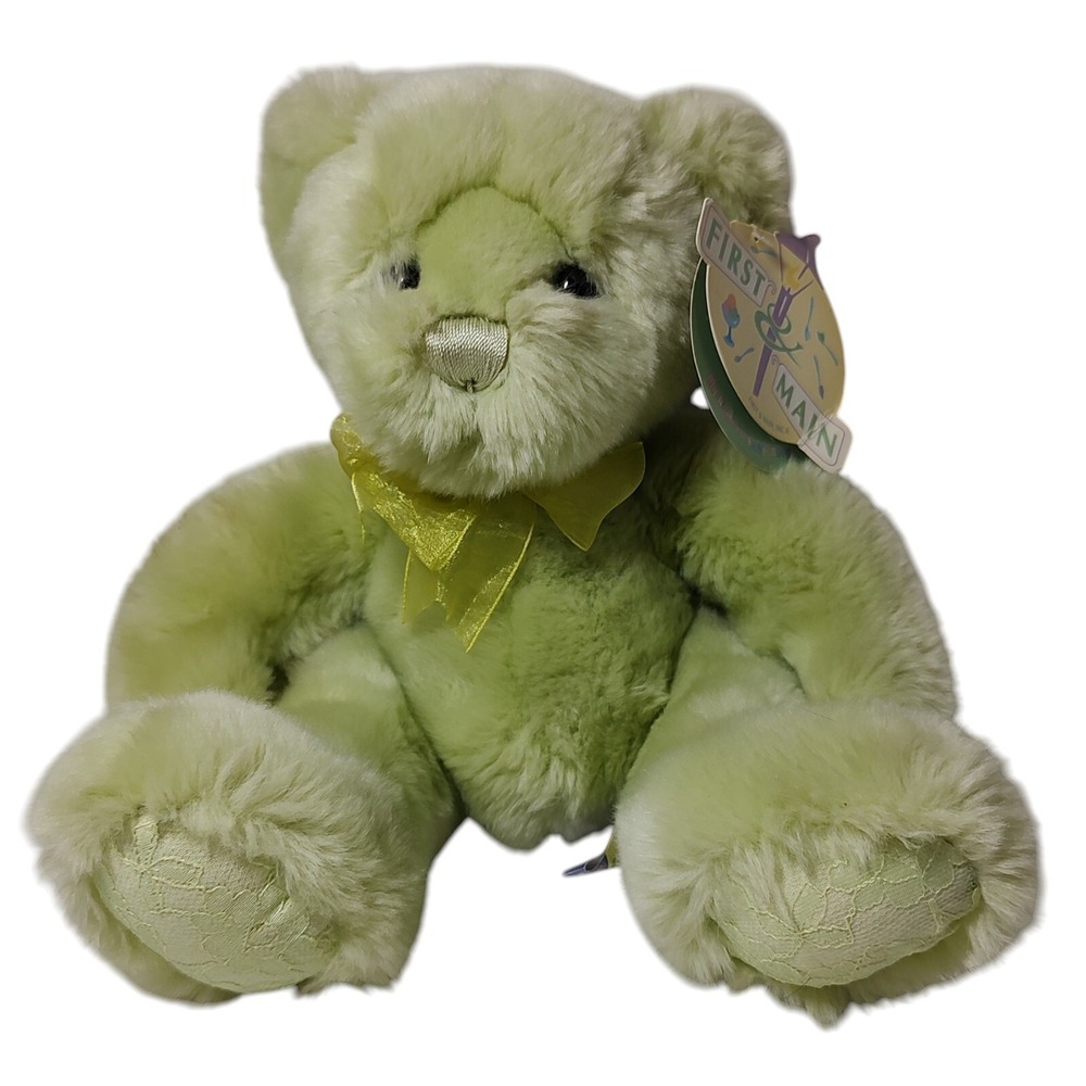 First and Main Teddy Bear Plush Mint Green Sherbet Baby Lace Hands Feet New Tags